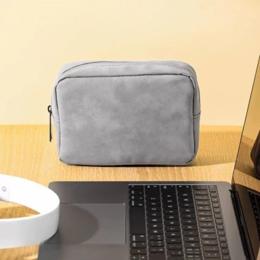 Túi da PU chống nước, lót chống tĩnh điện cho phụ kiện công nghệ, sạc, cáp laptop - màu xám