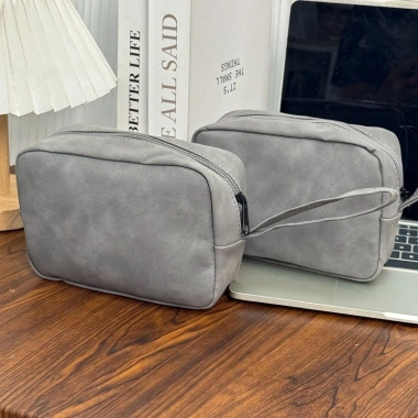 Túi da PU chống nước, lót chống tĩnh điện cho phụ kiện công nghệ, sạc, cáp laptop - màu xám