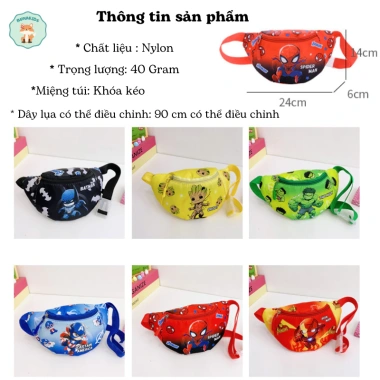 Túi đeo bao tử Marvel bé 3-10 tuổi, nylon, ngăn kéo khóa, Bunakids TD34 – 53.000 VND