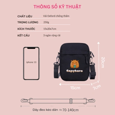 Túi đeo chéo mini cho bé trai, bé gái họa tiết Capybara Labubu - vải canvas mềm đẹp, giá chỉ 69.000₫