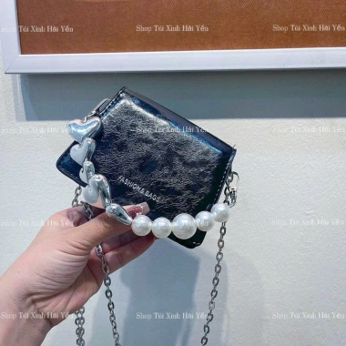 Túi đeo chéo mini da vân xích bạc Hàn Quốc – Dây tim ngọc cute, giá 89.000₫