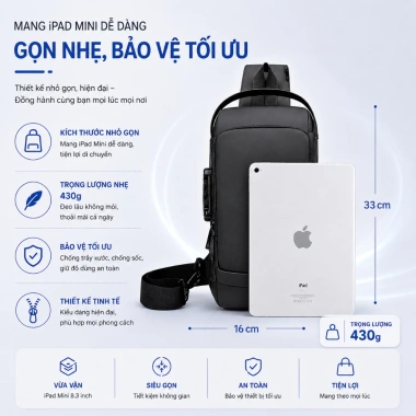 Túi Đeo Chéo Nam SP009 Cao Cấp Chống Nước, Khóa Số, Chống Trộm, Đựng iPad Mini & Điện Thoại - 159k