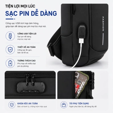 Túi Đeo Chéo Nam SP009 Cao Cấp Chống Nước, Khóa Số, Chống Trộm, Đựng iPad Mini & Điện Thoại - 159k