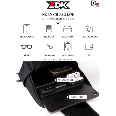Túi đeo chéo ZDK D5 chống thấm nước cao cấp, đựng iPad, balo 1 quai du lịch phượt nam nữ 133k