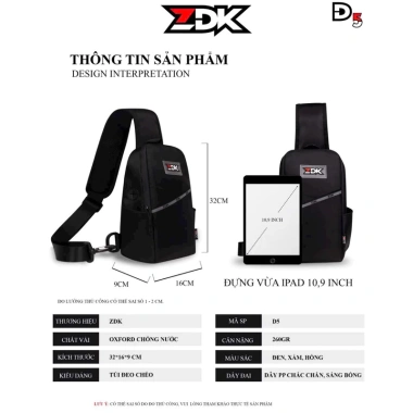 Túi đeo chéo ZDK D5 chống thấm nước cao cấp, đựng iPad, balo 1 quai du lịch phượt nam nữ 133k 4 Túi đeo chéo ZDK D5 chống thấm nước cao cấp, đựng iPad, balo 1 quai du lịch phượt nam nữ 133k 4