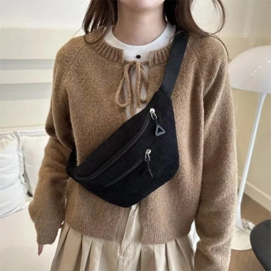 Túi đeo thắt lưng HOBBYIN vải nhung nâu, lớn, chống trộm, chéo và ngực cho nữ