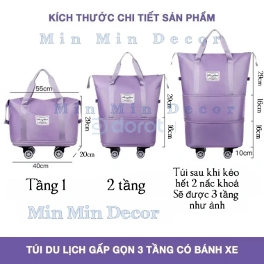 Túi du lịch 3 tầng gấp gọn, bánh xe lớn, vải dù chống nước, giá ưu đãi 177.989 VND 8
