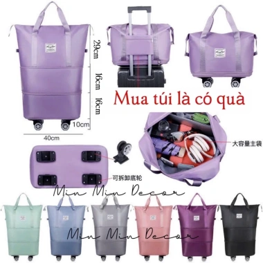 Túi du lịch bánh xe 3 tầng gấp gọn, điều chỉnh kích thước, vải chống thấm, xách tay tiện lợi 2