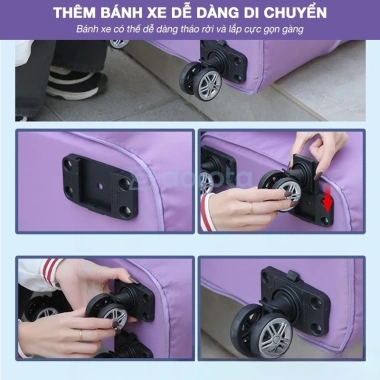 Túi du lịch bánh xe 3 tầng gấp gọn, điều chỉnh kích thước, vải chống thấm, xách tay tiện lợi 5