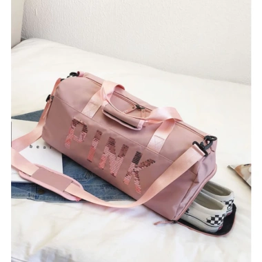 Túi du lịch nữ ngăn giày cỡ lớn, pink, tay cầm tiện, hành lý máy bay, 165k