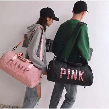 Túi du lịch nữ ngăn giày cỡ lớn, pink, tay cầm tiện, hành lý máy bay, 165k