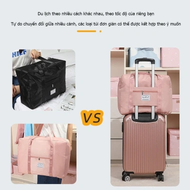 Túi du lịch vải dù 41cm màu tím chống nước, quai xách, ngăn cài vali, gọn gàng 7