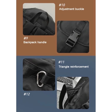 Túi duffel thể thao nylon chống thấm nước 3 màu, dung tích lớn, ngăn đa chức năng, túi đeo vai khô ướt 7