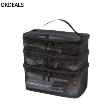 Túi đựng đồ trang điểm OKDEALS - Lưới trong suốt, sức chứa lớn, đa lớp 1/2/3, du lịch cho nữ, giảm còn 56.700₫