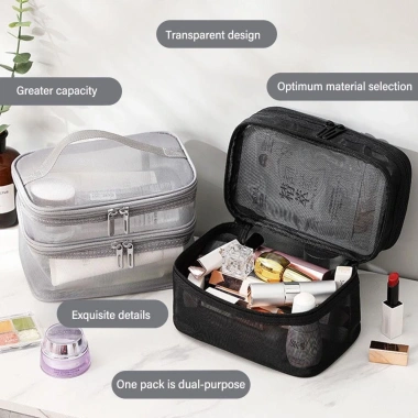 Túi đựng đồ trang điểm OKDEALS - Lưới trong suốt, sức chứa lớn, đa lớp 1/2/3, du lịch cho nữ, giảm còn 56.700₫