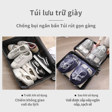Túi đựng giày du lịch vải không dệt + PE, dây rút trong suốt, nhẹ gọn, bảo vệ giày, chỉ 13.500₫