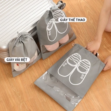 Túi đựng giày du lịch vải không dệt + PE, dây rút trong suốt, nhẹ gọn, bảo vệ giày, chỉ 13.500₫