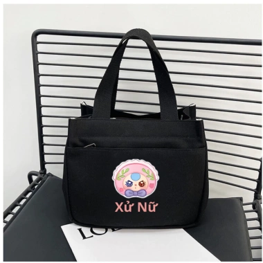 Túi đựng hộp cơm mini đa năng 2 ngăn vải canvas, khóa kéo, quai xách chắc chắn - 59k