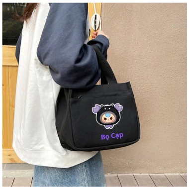 Túi đựng hộp cơm mini đa năng 2 ngăn vải canvas, khóa kéo, quai xách chắc chắn - 59k