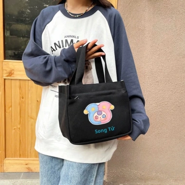 Túi đựng hộp cơm mini đa năng 2 ngăn vải canvas, khóa kéo, quai xách chắc chắn - 59k