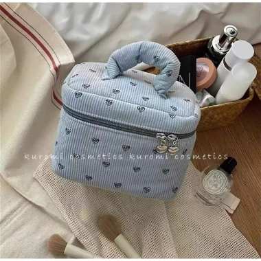 Túi đựng make up nữ họa tiết trái tim xanh, dung tích lớn, thời trang 4