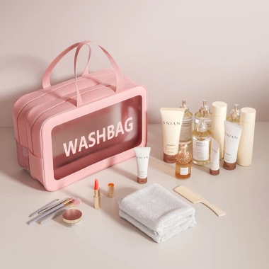 Túi đựng mỹ phẩm 1-2 ngăn Washbag PVC trong suốt da PU, tay cầm cao cấp TD40 - 39.000 VND 3