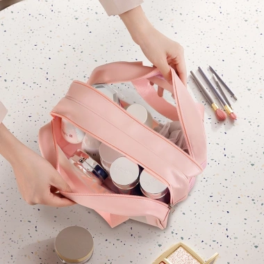 Túi đựng mỹ phẩm 1-2 ngăn Washbag PVC trong suốt da PU, tay cầm cao cấp TD40 - 39.000 VND 4