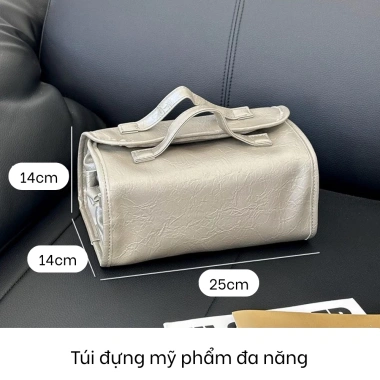 Túi đựng mỹ phẩm da đa ngăn gấp gọn, nhiều màu basic, tiện du lịch giá 85.000₫