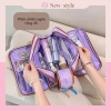 Túi đựng mỹ phẩm đa ngăn tiện lợi bằng vải, khóa kéo chắc chắn, không rơi đồ 5