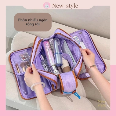 Túi đựng mỹ phẩm đa ngăn tiện lợi bằng vải, khóa kéo chắc chắn, không rơi đồ 5
