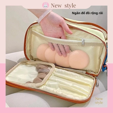 Túi đựng mỹ phẩm đa ngăn tiện lợi bằng vải, khóa kéo chắc chắn, không rơi đồ 7