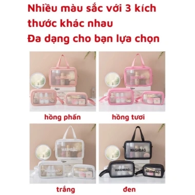 Túi đựng mỹ phẩm du lịch cá nhân trong suốt, washbag khóa kéo chống thấm nước