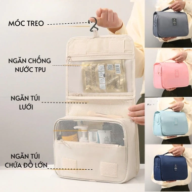 Túi Đựng Mỹ Phẩm Du Lịch Nhiều Ngăn, Gấp Gọn, Móc Treo, Oxford Chống Nước Tiện Lợi