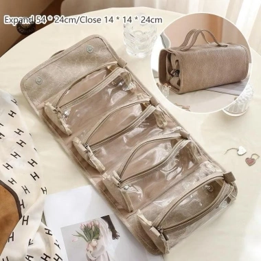 Túi Đựng Mỹ Phẩm Gấp Gọn Da Cao Cấp 5 Ngăn - Chống Thấm, Quai Xách, Dễ Mang - Giá Ưu Đãi 88k