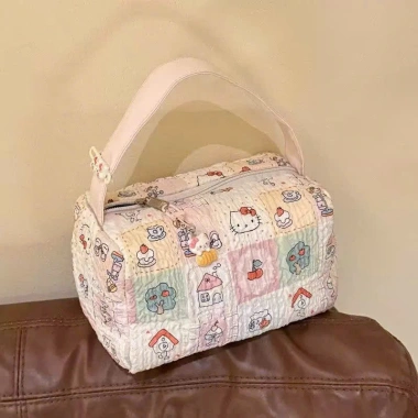 Túi Đựng Mỹ Phẩm Hello Kitty Nữ Chân Bông Nơ Dung Lớn, Dễ Thương Ngọt Ngào
