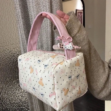 Túi Đựng Mỹ Phẩm Hello Kitty Nữ Chân Bông Nơ Dung Lớn, Dễ Thương Ngọt Ngào