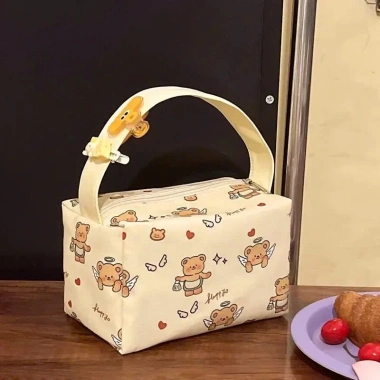 Túi Đựng Mỹ Phẩm Hello Kitty Nữ Chân Bông Nơ Dung Lớn, Dễ Thương Ngọt Ngào