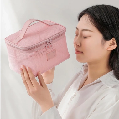 Túi đựng mỹ phẩm nữ cầm tay lưới trong suốt, đồ vệ sinh du lịch, giá tốt