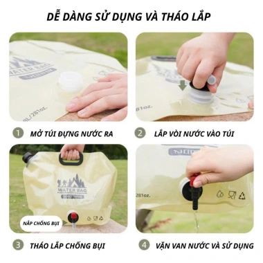 Túi đựng nước 8L gấp gọn du lịch dã ngoại - PVC bì an toàn, giá 69.000₫ 5 Túi đựng nước 8L gấp gọn du lịch dã ngoại - PVC bì an toàn, giá 69.000₫ 5
