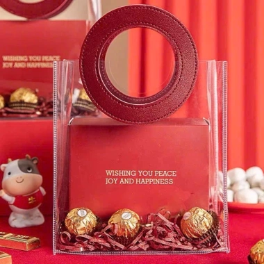 Túi đựng quà Tết PVC dẻo, quai da sang trọng - Giỏ Noel trong suốt, đựng hoa, gấu, quà tặng - Giá chỉ 19.000đ