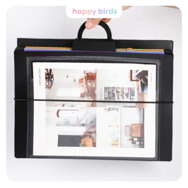 Túi đựng tài liệu treo tường Happy Birds, bìa A4 nhiều ngăn, kẹp giấy, gập lại tiện lợi 97.000₫