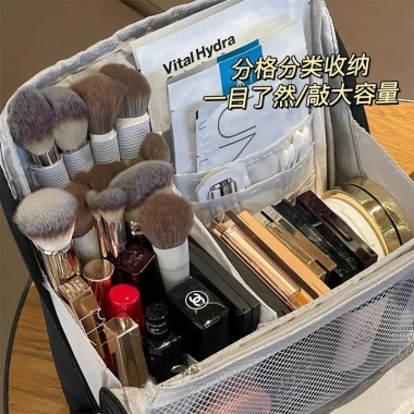 Túi đựng trang điểm gập đa năng, tay cầm di động mỹ phẩm, cọ da & hộp bút chì