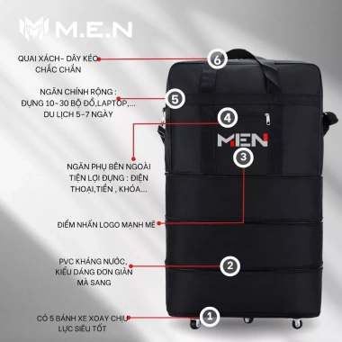Túi gấp gọn nam nữ 5 bánh xe M.E.N 3 size chịu lực tốt – Giá sốc 250.120₫