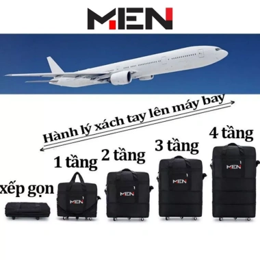 Túi Hành Lý Gập Lại 5 Bánh Xe, Ngăn Kéo 3 Size M.E.N cho Công Tác Du Lịch