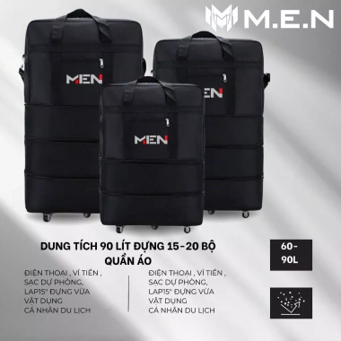 Túi Hành Lý Gập Lại 5 Bánh Xe, Ngăn Kéo 3 Size M.E.N cho Công Tác Du Lịch
