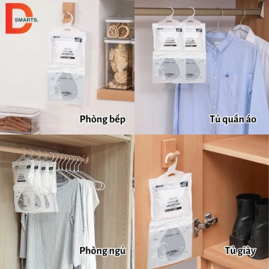 Túi hút ẩm 2 ngăn, chống mốc nồm, móc treo tủ quần áo & giày - 9.000đ