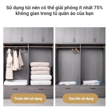 Túi hút chân không dày dặn - Đựng quần áo, chăn gối, chống ẩm, tiết kiệm không gian, ngăn bụi, tái sử dụng