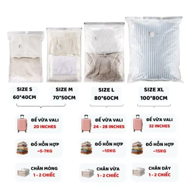 Túi Hút Chân Không Dày Gấp Đôi Đựng Quần Áo, Chăn Màn, Trong Suốt M002 9.300 VND 10