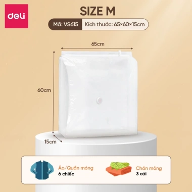 Túi Hút Chân Không Deli Siêu Lớn - Bảo Quản Quần Áo Du Lịch, Chăn, Áo Khoác, Gối - 35.000₫
