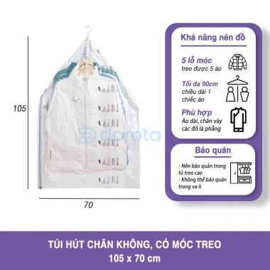 Túi hút chân không DOROTA chống nhăn không bơm, móc treo, tái sử dụng bảo quản áo 10